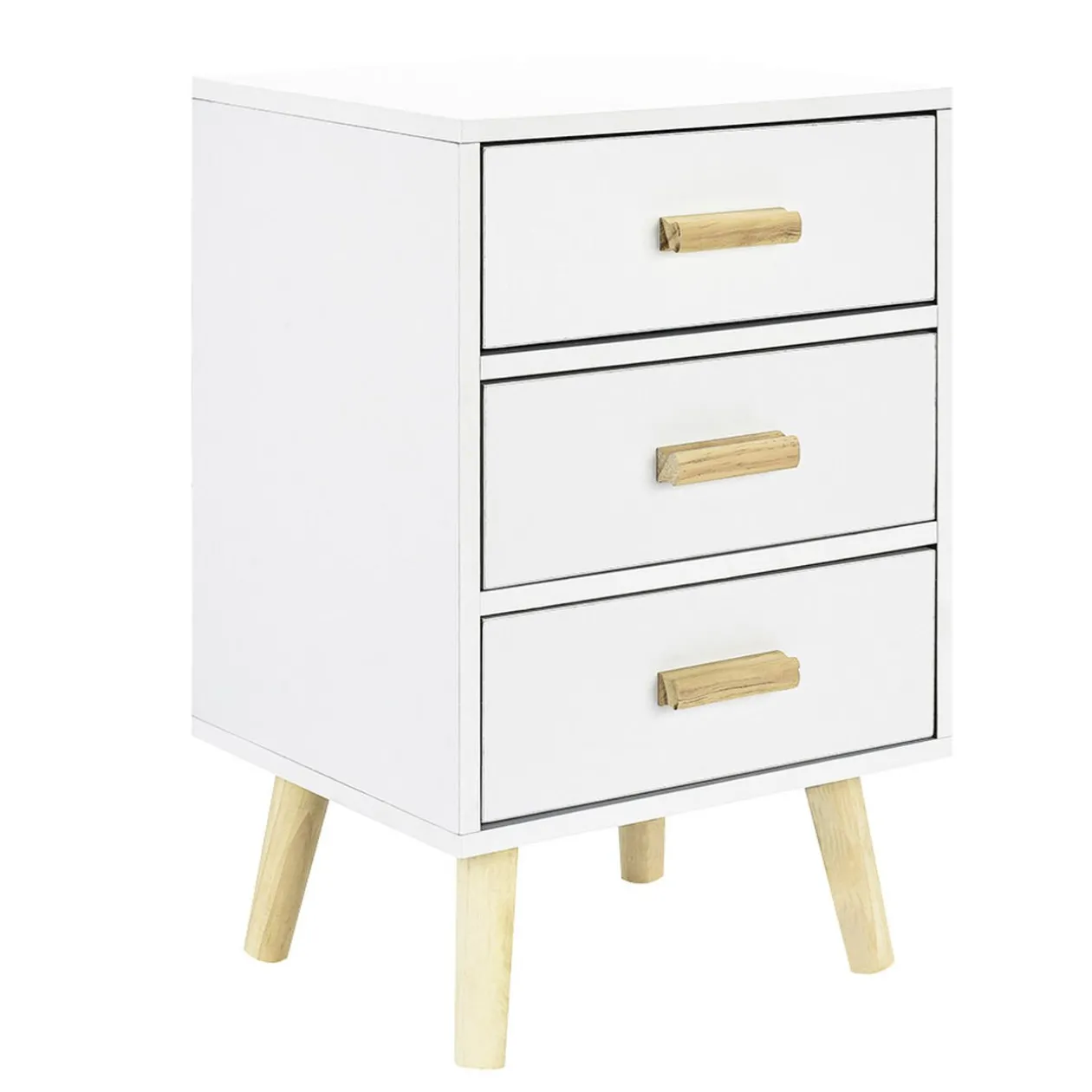 Table de chevet Bergen 3 tiroirs bois naturel et blanc