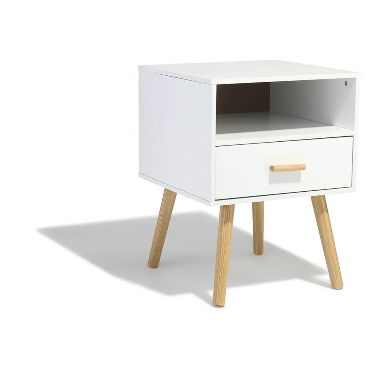 Table de chevet Bergen blanche 1 tiroir et 1 niche