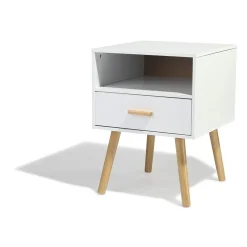 Table de chevet Bergen blanche 1 tiroir et 1 niche