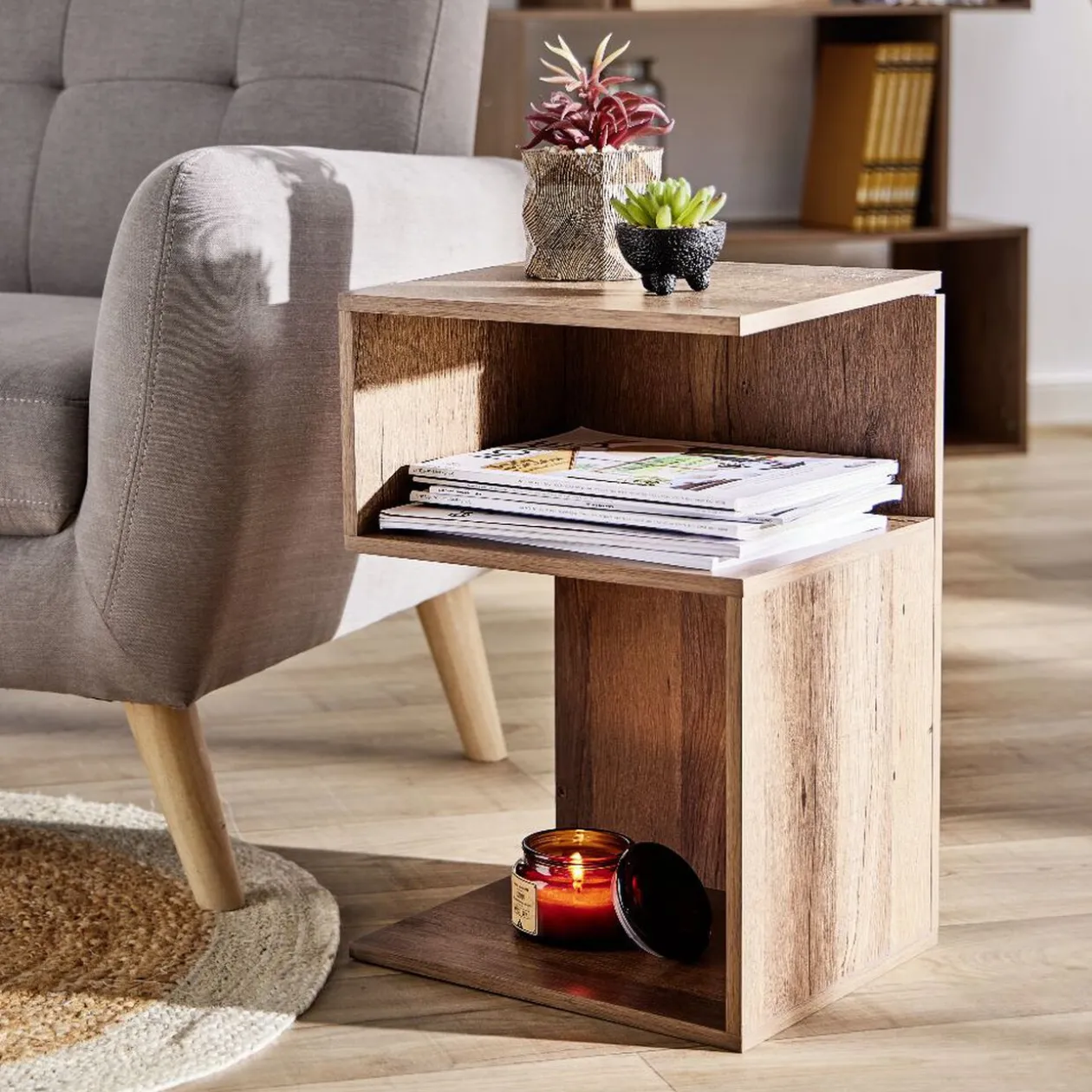 Table de chevet Bout de canapé - 2 niches marron 33x29xH50 cm