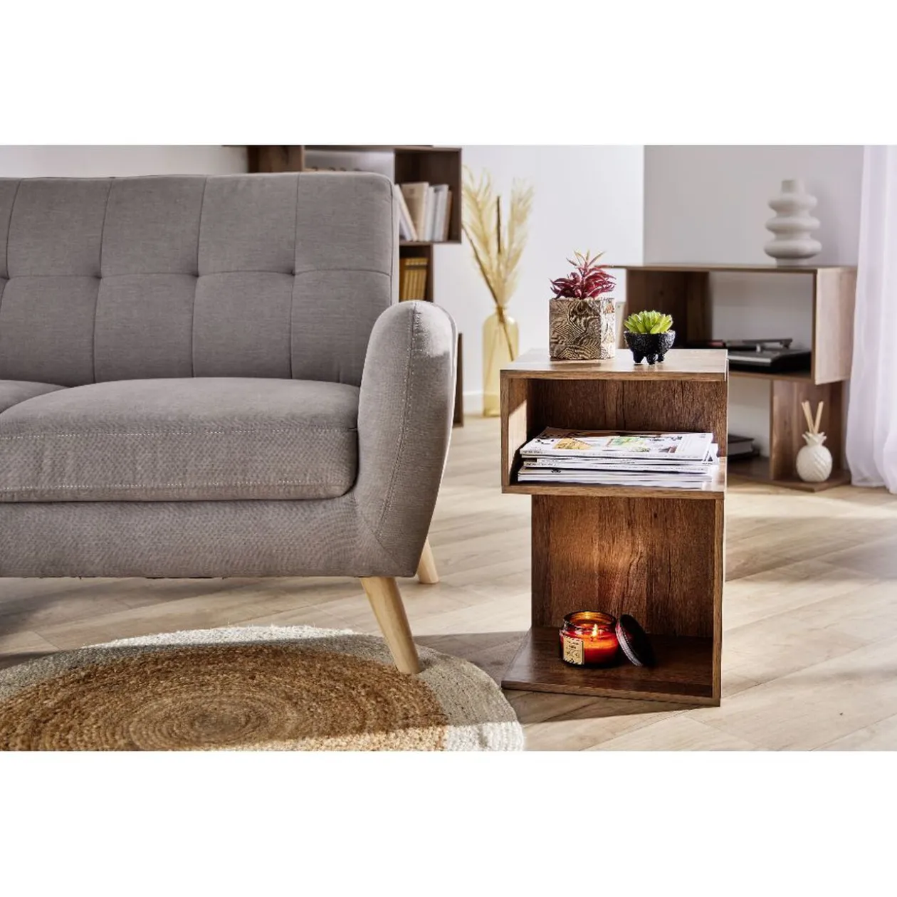 Table de chevet Bout de canapé - 2 niches marron 33x29xH50 cm