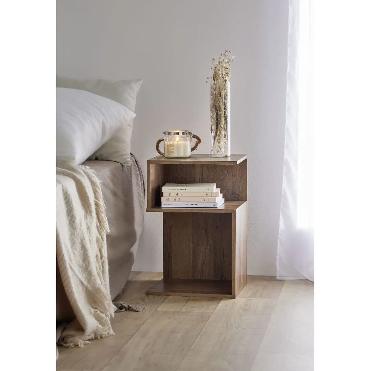 Table de chevet Bout de canapé - 2 niches marron 33x29xH50 cm