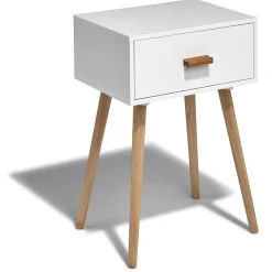 Table de chevet carré Bergen blanc naturel