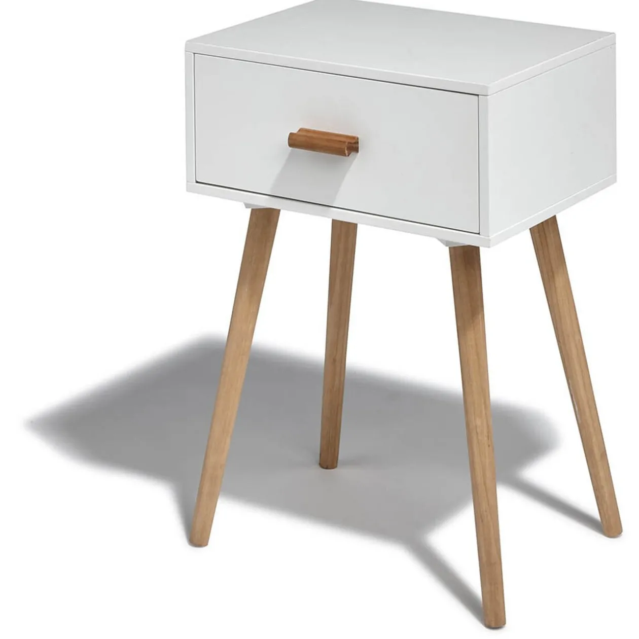 Table de chevet carré Bergen blanc naturel