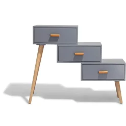 Table de chevet escalier Bergen gris anthracite 3 tiroirs