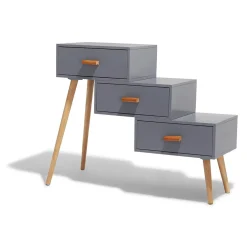 Table de chevet escalier Bergen gris anthracite 3 tiroirs