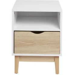 Table de chevet Lida 1 tiroir 1 niche pieds en pin blanc et naturel