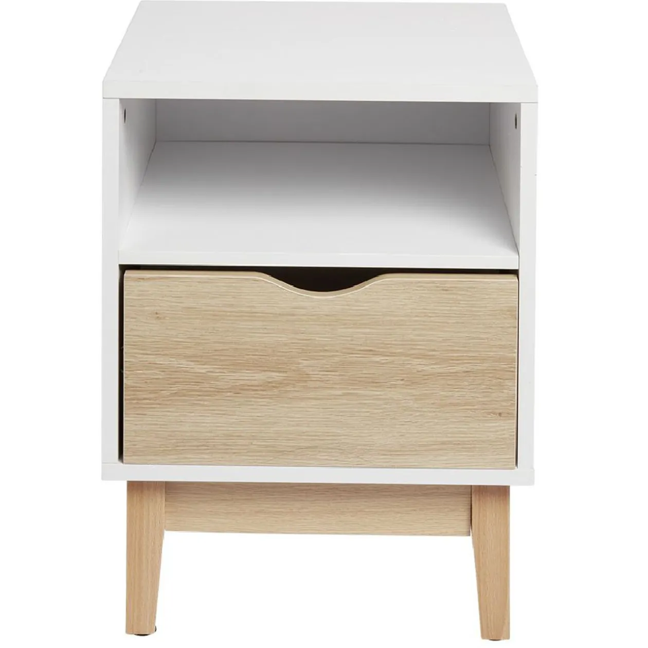 Table de chevet Lida 1 tiroir 1 niche pieds en pin blanc et naturel
