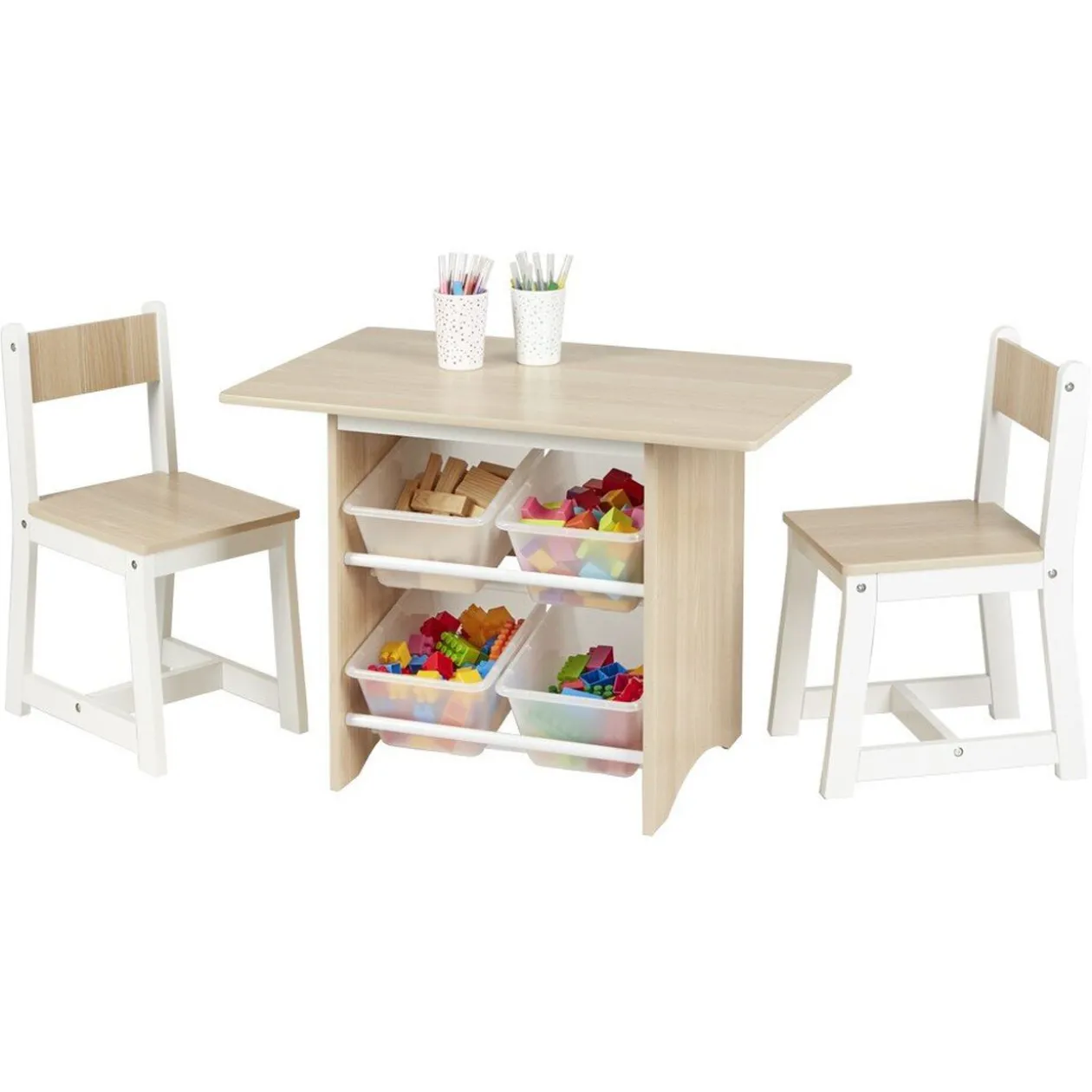 Table de jeux avec 2 chaises bois blanc naturel