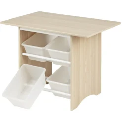 Table de jeux avec 2 chaises bois blanc naturel