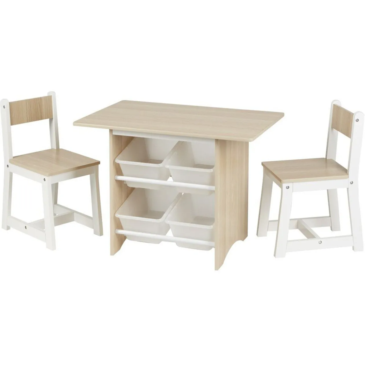 Table de jeux avec 2 chaises bois blanc naturel