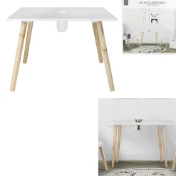 Table en bois Gribouille avec pot à crayon blanc et naturel 60x60xH45,5cm