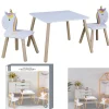 Table Lily avec chaise licorne x2 bois blanc et naturel 55x55xH43cm