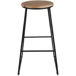 Tabouret de bar assise en pin et pied métal 42x42xH70,5cm