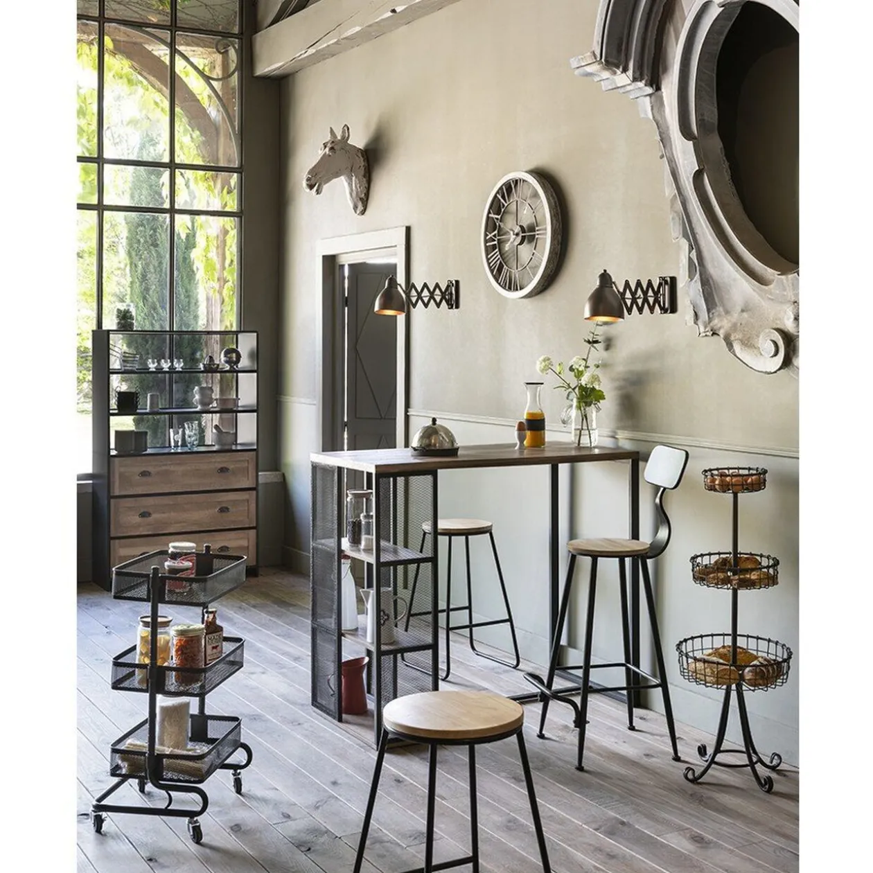 Tabouret de bar Othé noir et bois clair x2