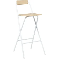 Tabouret de bar RODIN pliable métal blanc et bois 46,5x48,5xH98cm