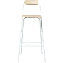 Tabouret de bar RODIN pliable métal blanc et bois 46,5x48,5xH98cm