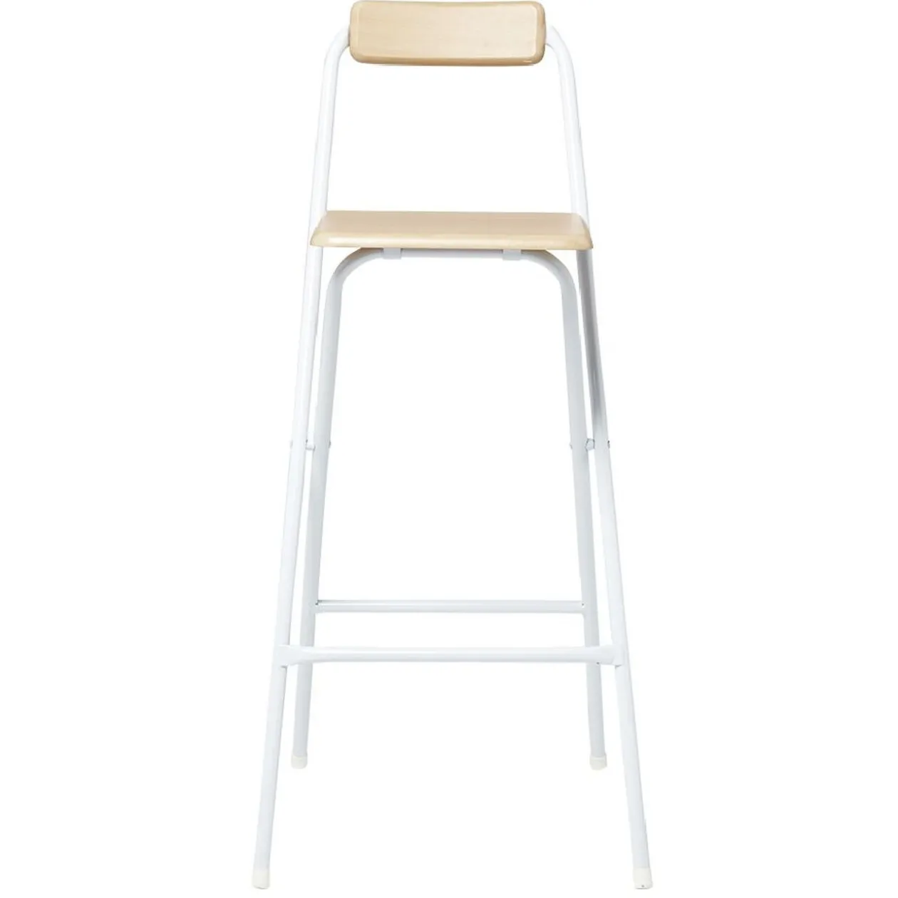 Tabouret de bar RODIN pliable métal blanc et bois 46,5x48,5xH98cm