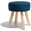 Tabouret Joseph bleu nuit pieds bois