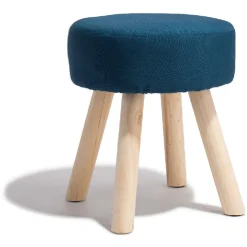 Tabouret Joseph bleu nuit pieds bois