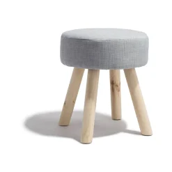 Tabouret Joseph gris clair pieds hêtre naturel Ø34 x H.38 cm