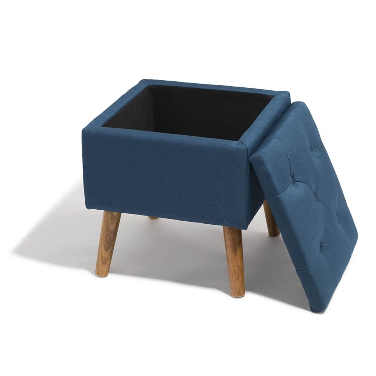 Tabouret Marius bleu nuit avec coffre intégré