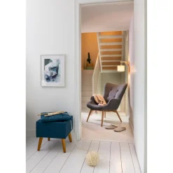 Tabouret Marius bleu nuit avec coffre intégré