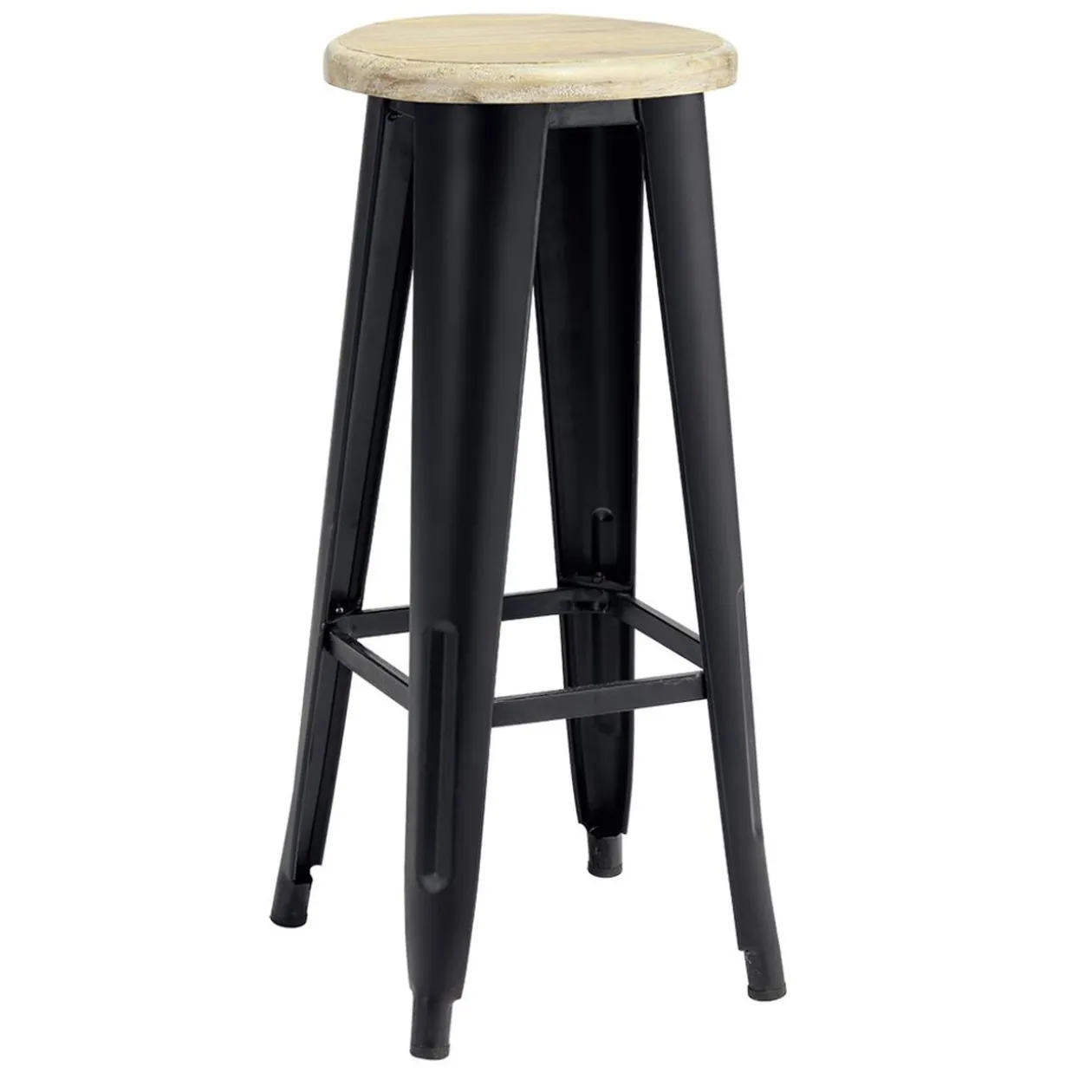 Tabouret métal et bois New York noir et naturel Ø30xH70cm