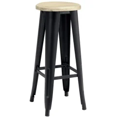 Tabouret métal et bois New York noir et naturel Ø30xH70cm