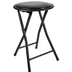 Tabouret pliant Aiden métal et pvc Noir L.30 x P.35 x H.45 cm