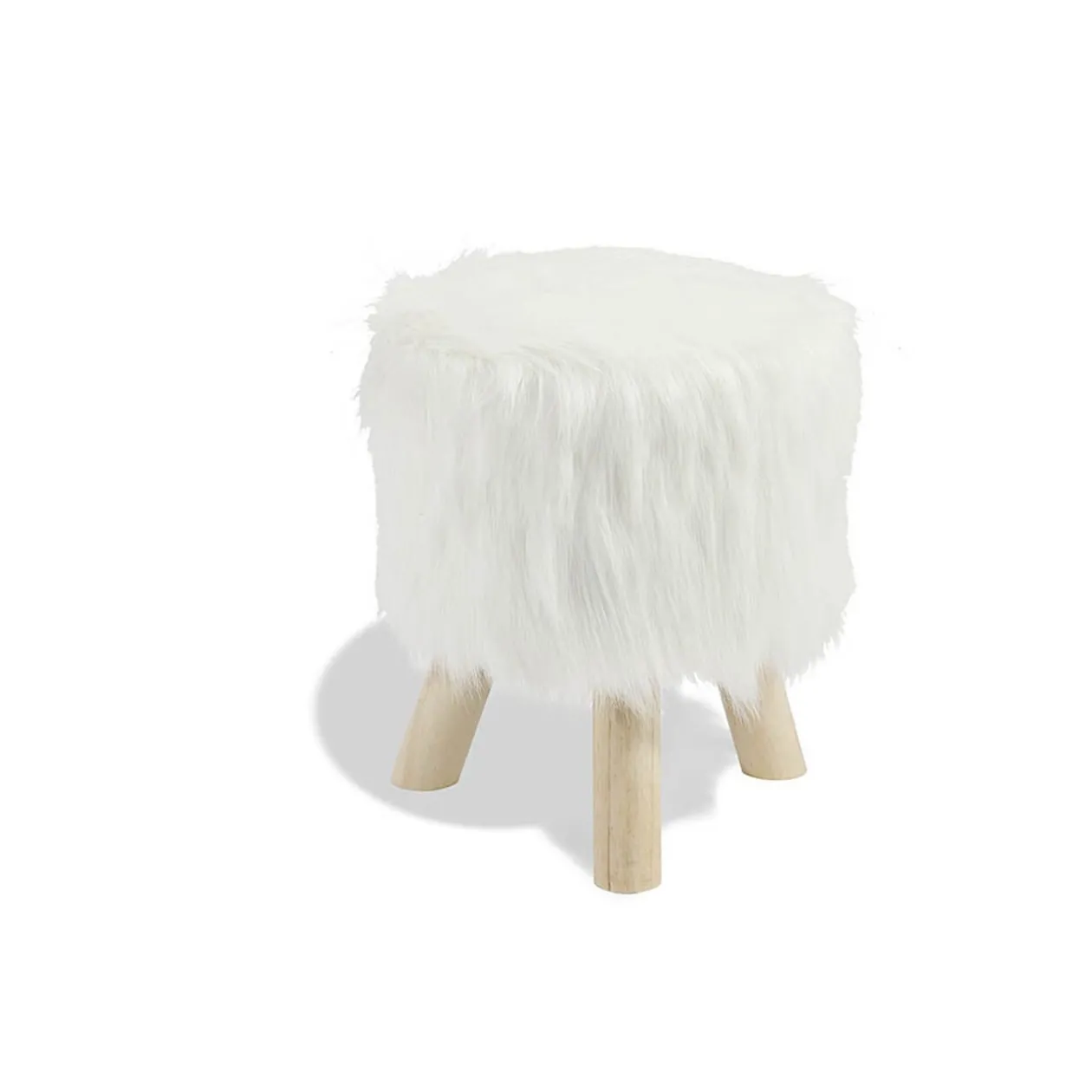 Tabouret pouf Enora Blanc pieds naturel Ø30 x H.38 cm