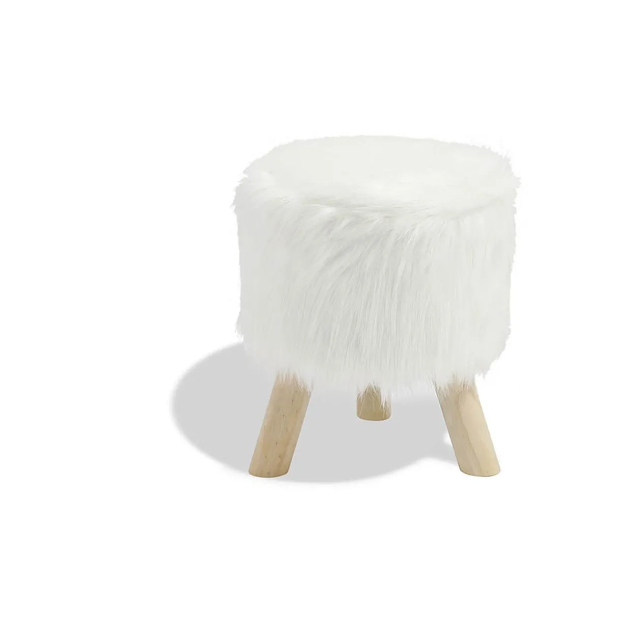 Tabouret pouf Enora Blanc pieds naturel Ø30 x H.38 cm