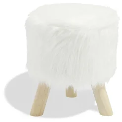 Tabouret pouf Enora Blanc pieds naturel Ø30 x H.38 cm