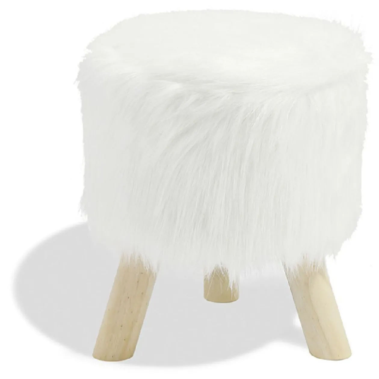 Tabouret pouf Enora Blanc pieds naturel Ø30 x H.38 cm