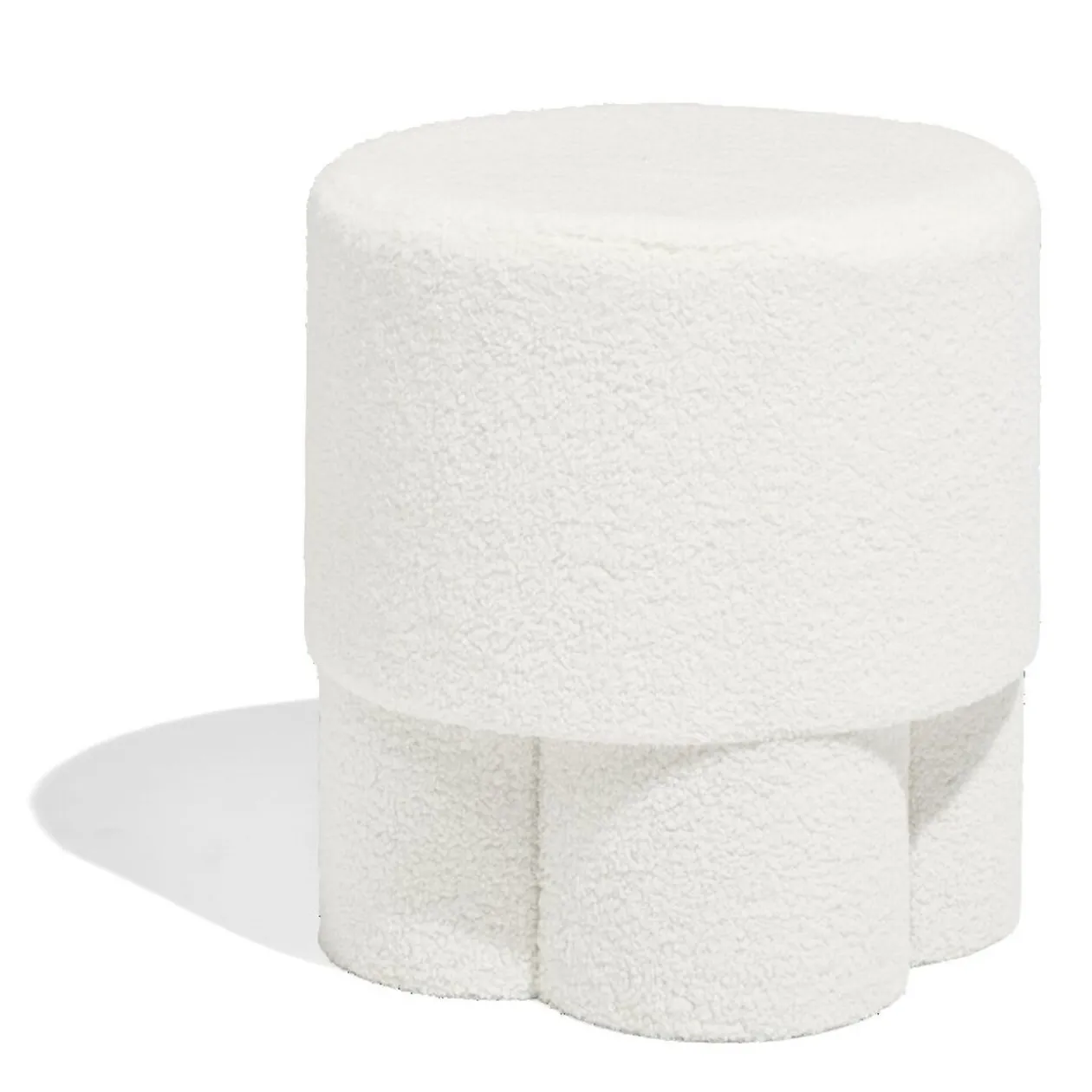 Tabouret rond en tissu bouclette blanc 42x40 cm
