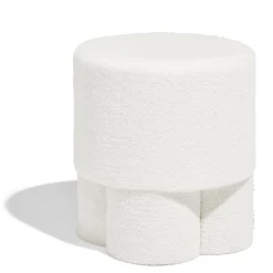 Tabouret rond en tissu bouclette blanc 42x40 cm