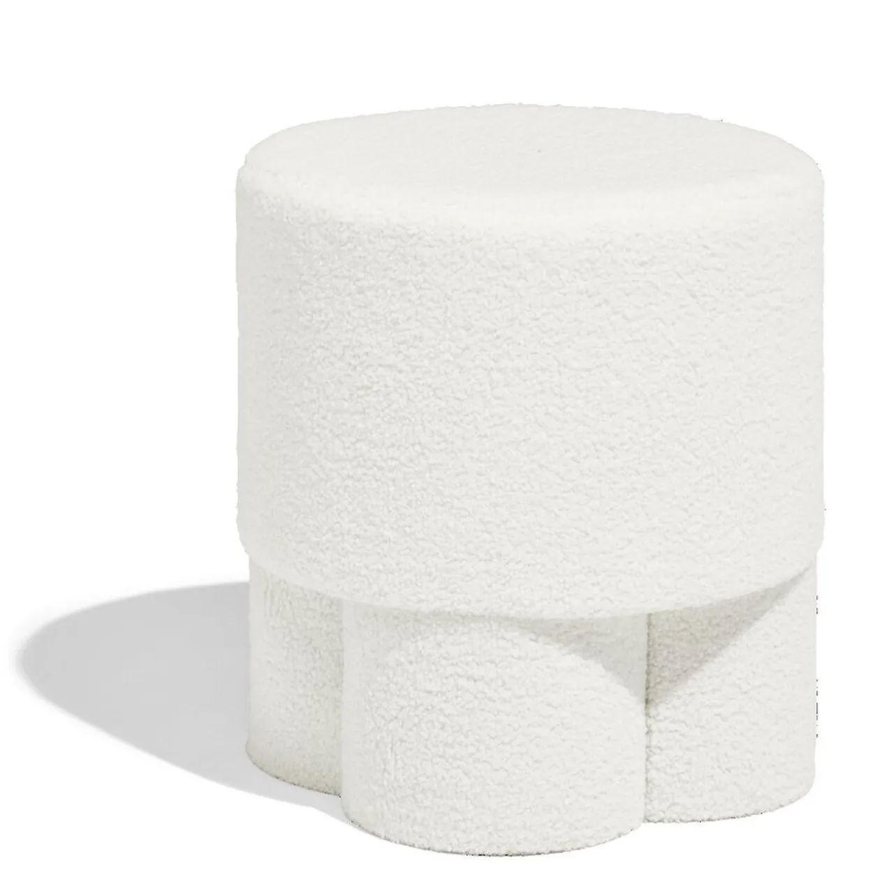 Tabouret rond en tissu bouclette blanc 42x40 cm