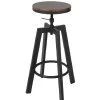Tabouret rotatif rond industriel bois foncé et métal