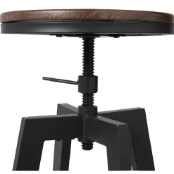 Tabouret rotatif rond industriel bois foncé et métal