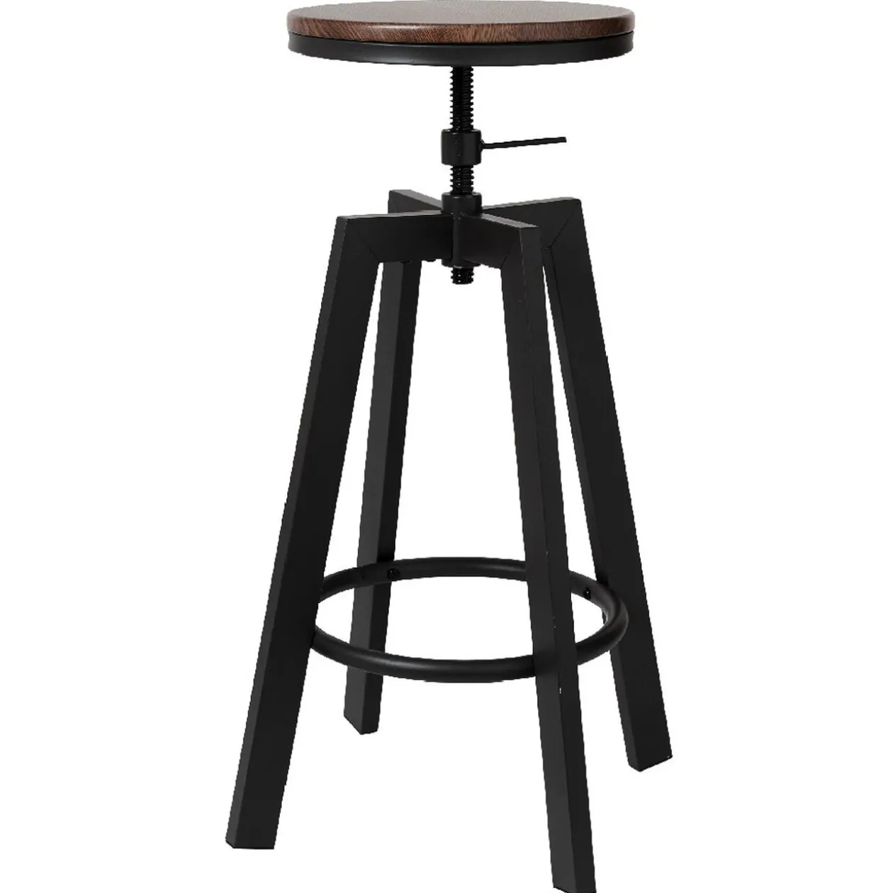 Tabouret rotatif rond industriel bois foncé et métal