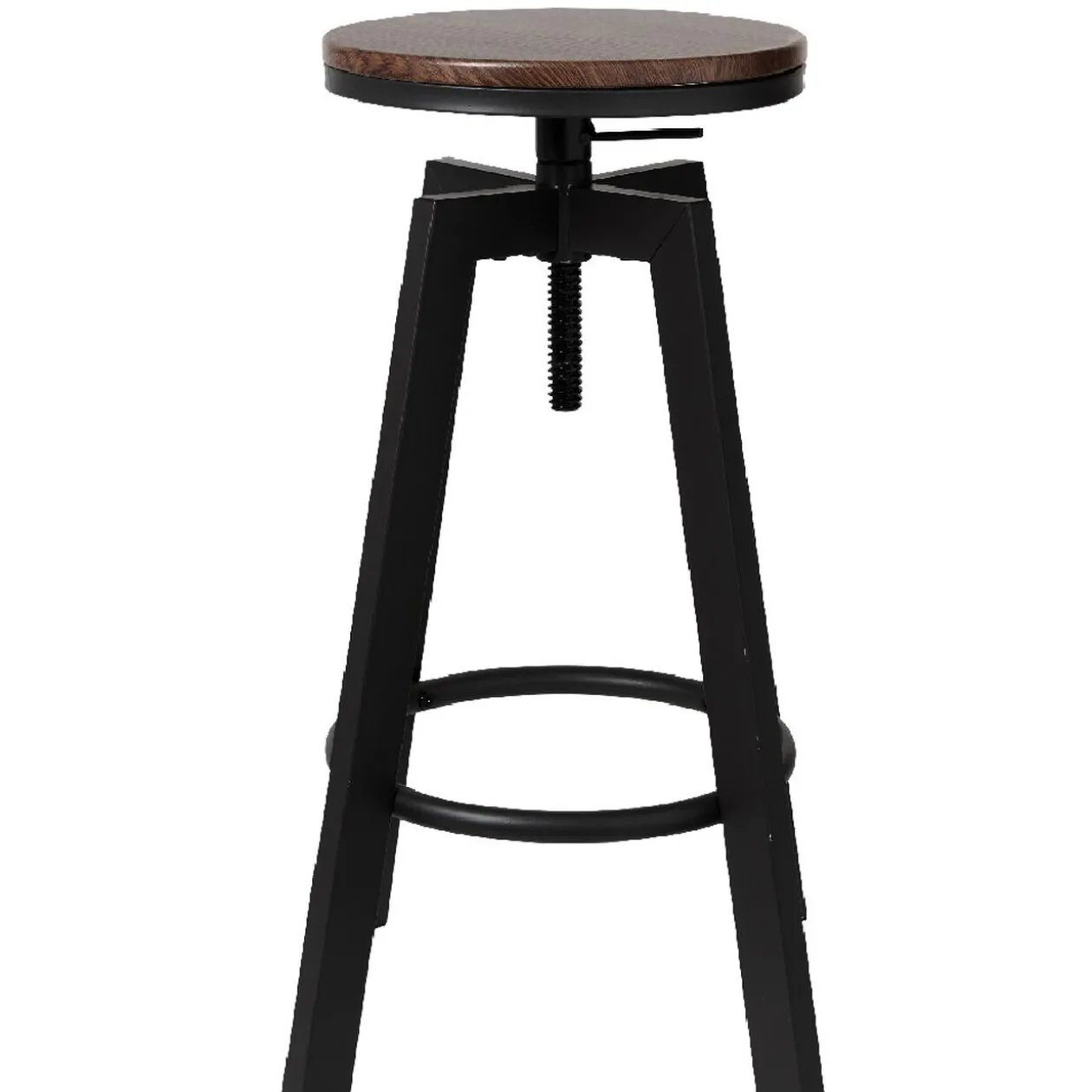 Tabouret rotatif rond industriel bois foncé et métal