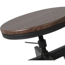 Tabouret rotatif rond industriel bois foncé et métal