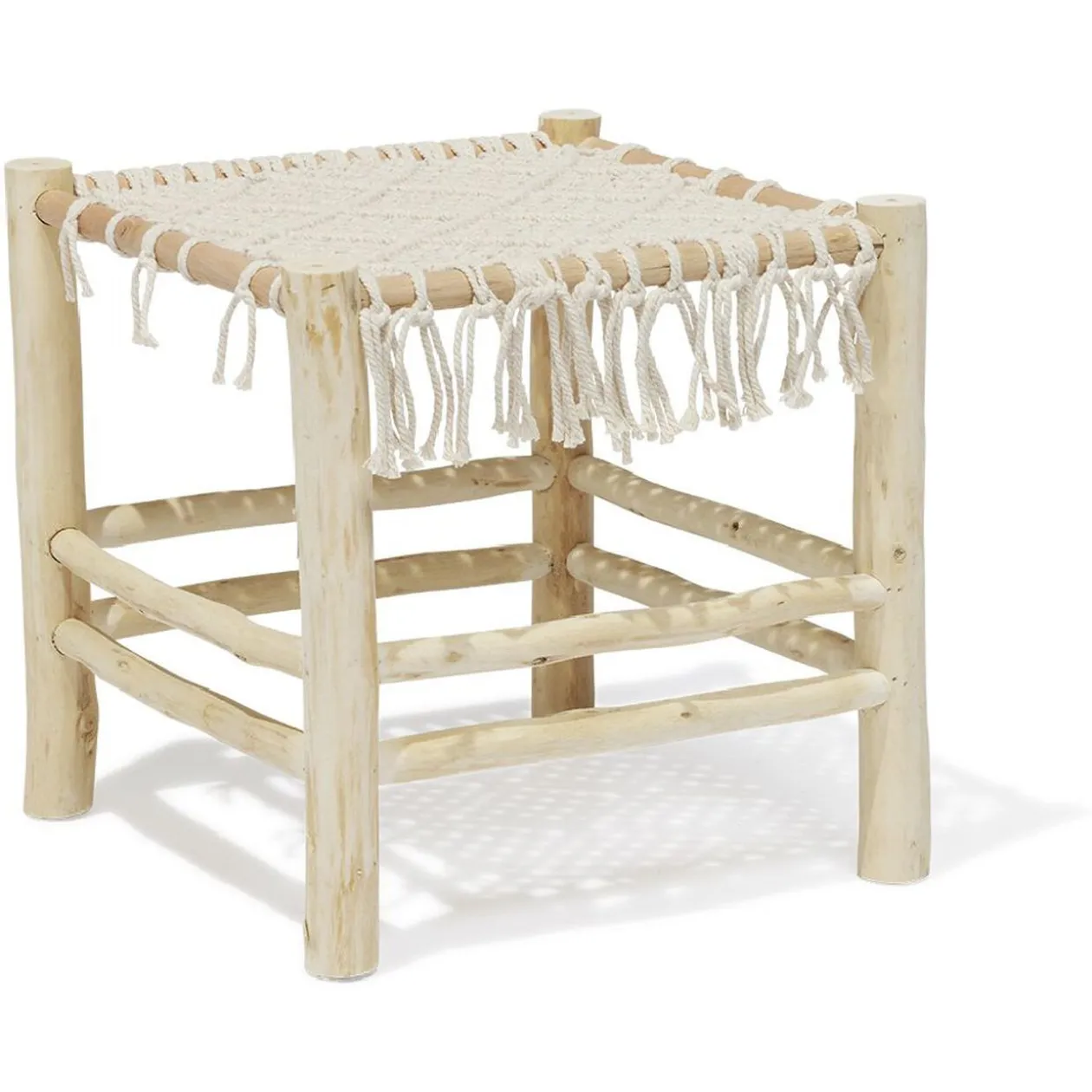 Tabouret Zélie bois et coton effet macramé - L35xP35xH35 cm