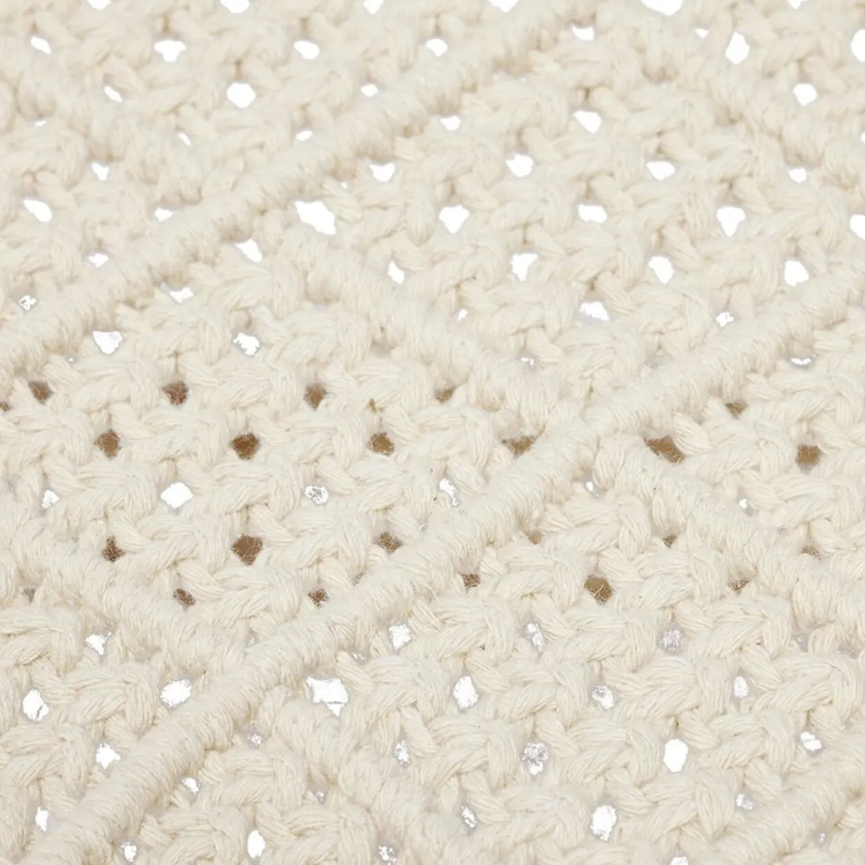 Tabouret Zélie bois et coton effet macramé - L35xP35xH35 cm