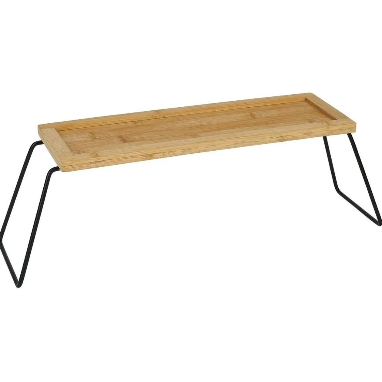 Étagère de rangement en bambou et pieds en métal noir 36x12xH15cm
