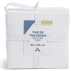Taie de traversin 85x185cm polycoton blanc