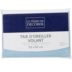 Taie d'oreiller carrée à volants plats unie bleu ciel