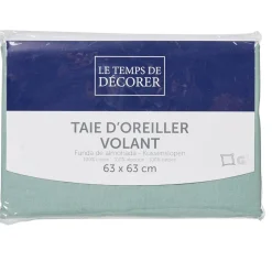 Taie d'oreiller carrée à volants plats unie vert d'eau