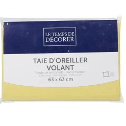 Taie d'oreiller carrée à volants plats unie jaune