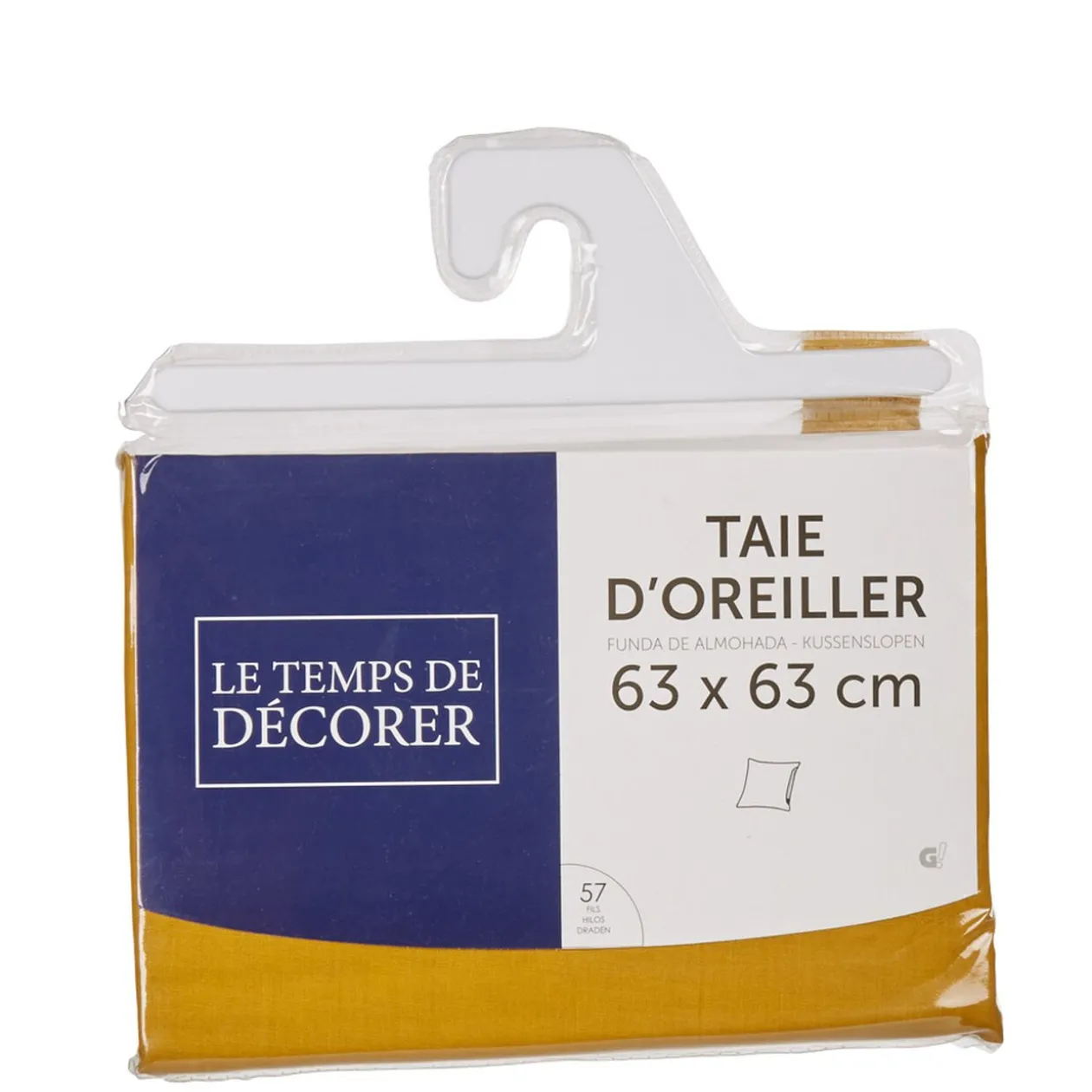 Taie d'oreiller carrée unie jaune moutarde avec revers